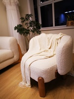Fauteuil de détente moderne en bois, tissu bouclé blanc, fauteuil lounge en laine d'agneau, fauteuil Teddy pour salon, fauteuil paresseux