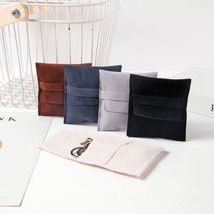 Pochettes à bijoux en velours couleur macaron, carrées, à rabat, pour bagues, avec logos personnalisables pour emballages cadeaux de marque, vente en gros - Product Image 3