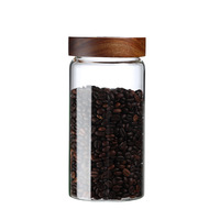 Nouveaux produits en gros 500ml 16oz bocaux de stockage en verre à épices sous vide transparent avec couvercles en bois et vanne d'évacuation d'air