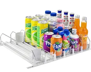 새로운 스프링 장착 냉장고 음료 선반 푸셔 활공 폭 조절 가능한 푸시로드 슬라이드 레일 음료 디스펜서 음료 주최자