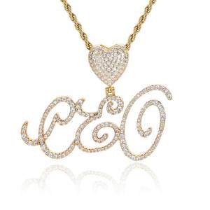 Colgantes de Letra en Forma de Corazón con Moissanita VVS Engastada Personalizada, Plata 925 Bañada en Oro Real, Dijes Iced, Pasa el Test de GRA, B2B - Product Image 1