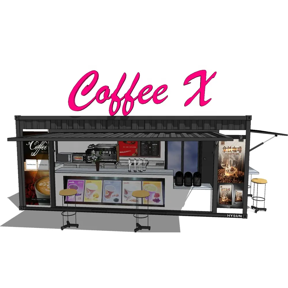 HYSUN Pop-Up cafe container Coffee Shop Modifiied Mobile 20ft Shipping Container Coffee Shop Bar for Sale with New Design