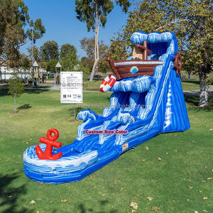 Grand toboggan aquatique gonflable commercial à thème bateau pirate, pour usage extérieur, adapté aux eaux sèches et humides, avec piscine amovible intégrée, pour enfants et adultes - Product Image 1