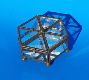 <b>Vintage</b> Brass Glass Luxury Hexagon Shape Decorative <b>Jewelry</b> <b>Box</b> Floral Etched Glass Customizable Trinket Storage Gift Home Decor - Product Image 1