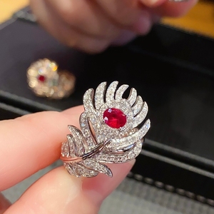 Aazuo-Anillo de cóctel con plumas de lujo para mujer, oro rosa macizo de 18 quilates, oro blanco, diamante cultivado en laboratorio, regalo para mujer, alta calidad, Au750 - Product Image 4