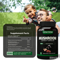 Capsules d'extrait de champignons 500mg Reishi, Crinière de lion, Cordyceps, Shiitake – Complément alimentaire végétalien – OEM, Marque privée, Vente en gros