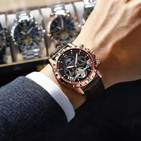 Montre mécanique pour homme POEDAGAR 1410, phase lunaire, mode, lumière nocturne, automatique, bracelet en cuir, étanche