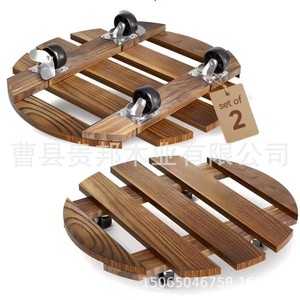 Solid Wood Mobile Plant <b>Stand</b> Round With Casters Carbonized Wood Tray Wooden Flower <b>Pot</b> Floor Seat 11.81in/30cm - Product Image 4