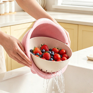 Forma de Flor 360 °   Colador Giratorio, Tazón Colador Desmontable de Doble Capa de 5 Colores con Patas para Frutas, Verduras y Preparación en la Cocina - Product Image 1