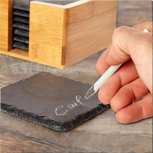 Sous-verres en <span class=keywords><strong>ardoise</strong></span> carrée noire, écologiques, faits à la main, jetables, gravés en forme de cœur, lot de 4 avec <span class=keywords><strong>craie</strong></span> en boîte - Product Image 2