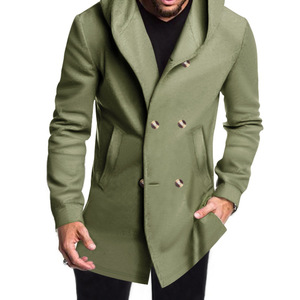 Gabardina de hombre de longitud media, corte ajustado, con capucha, color sólido, chaqueta informal para uso diario. - Product Image 4