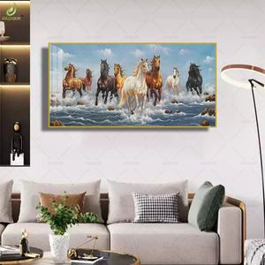 Cuadro Colgante de Lujo para Sala de Estar, Arte de Pared para Oficina, Pinturas de Porcelana de Cristal, Siete Caballos, Animales, Venta Caliente, Personalizado - Product Image 4