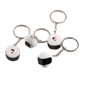 Resin Simulation Sushi Keychain 3D Shape Zinc Alloy Metal Plated White Black Rice Ball Design For Bag Earphone Case <b>Accessory</b> - Product Image 5