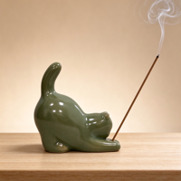 Porte-encens en céramique en forme de chat, décoration décorative pour la maison, aromathérapie, méditation, salle zen, attrape-cendres, cadeau unique, vente en gros