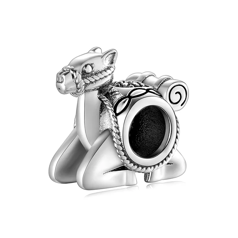 Echt 925 Sterling Zilveren Schattige Paard Veulen Met Emaille Hart Vorm Fijne Bead Bedels Voor Armbanden Mode-sieraden Groothandel