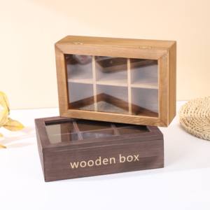 เครื่องประดับกล่องชาไม้พร้อมฝาปิดบานพับแม่เหล็กกล่องไม้ชาไม้ไผ่ธรรมชาติกล่องเก็บออแกไนเซอร์ 6 ช่อง - Product Image 2