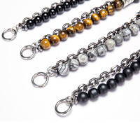 Cooles Damen armband für Herren mit natürlichen Edelstein perlen Edelstahl Zink legierung Healing Crystal Metal Link für Hochzeits geschenke