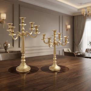 Candelabro Alto de Lujo de Aluminio Color Dorado TLT, Centro de Mesa para Bodas, Portavelas sin Electricidad - Product Image 4