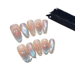 Vente <span class=keywords><strong>en</strong></span> gros Nouveau design œil de chat ballerine française de luxe de taille moyenne Faux ongles <span class=keywords><strong>en</strong></span> <span class=keywords><strong>strass</strong></span> à presser faits à la main <span class=keywords><strong>en</strong></span> <span class=keywords><strong>gel</strong></span> acrylique - Product Image 4