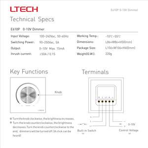 Ltech <span class=keywords><strong>0</strong></span>-<span class=keywords><strong>10V</strong></span> ROTARY Knob <span class=keywords><strong>Dimmer</strong></span> với trung quốc 86 & EU tiêu chuẩn, 100-240V AC, điều khiển độ sáng cho hệ thống chiếu sáng LED - Product Image 4