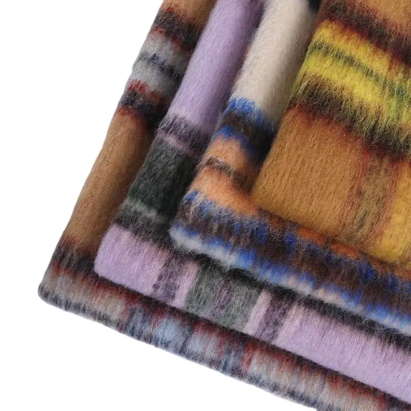 विंटेज शैली यार्न रंगे ऊन पॉलिएस्टर चेक ब्रश के लिए भारी ऊनी कपड़े ऊन कोट