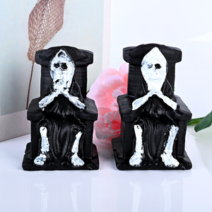 Artesanía de Cristal de Alta Calidad al por Mayor, Obsidiana Negra con Tallado de Forma de Muerte Blanca para Decoración - Product Image 2
