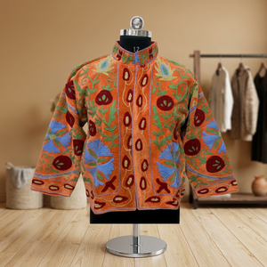 Luxury Hand Embroidered <b>Velvet</b> Winter <b>Jacket</b> <b>Women</b> Breathable Artisan Crafted Outerwear Coat <b>For</b> Weddings Parties Festive Wear - Product Image 3
