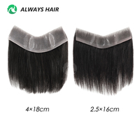 4X18 CM All V Loop Invisible Thin Skin PU Front Hairline Men Human Hair Toupee Frontal Bangs