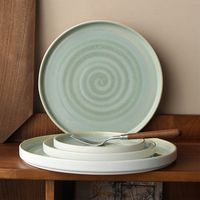 Assiette plate ronde rétro vert olive, cuite au four, avec glaçure effet four, compatible micro-ondes/réfrigérateur, pour pâtes/plats principaux/desserts