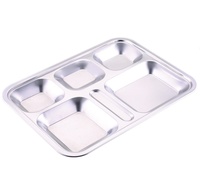 304 Acier Inoxydable 5/6 Sections Compartiment Rectangulaire Divisé Dîner Déjeuner Assiette Plateau Alimentaire Plateau Plat De Service