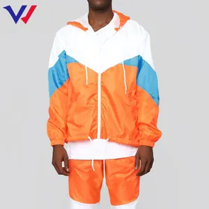 Retro Herren wasserdichte leichte Nylon Track Anorak Running Wind breaker Patchwork Jacke Großhandel