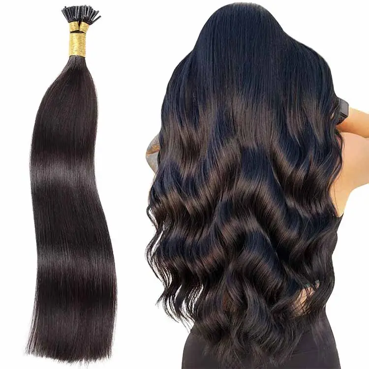 Women 20 Inch 50g 50 Strands Real Virgin Hair Natural Black Jet Color Pre Bonded I Tip Bone Straight Human Hair Extensions