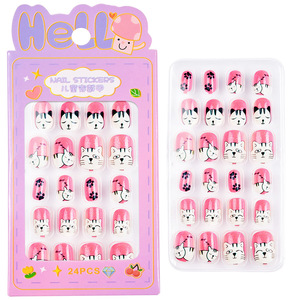 Lot de 24 faux ongles carrés courts en gros, motifs fleurs de dessin animé mignons, pour enfants, à presser - Product Image 2