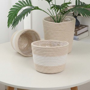 Panier de jardinage tressé nordique avec doublure en plastique, couvercle de <span class=keywords><strong>pot</strong></span> de fleurs en corde de coton étanche pour plantes d'intérieur et rangement du linge - Product Image 3
