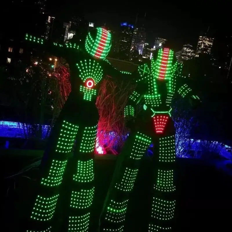Robot de salón de baile con luz LED, controlador de programación, casco, cosplay, ropa de club nocturno