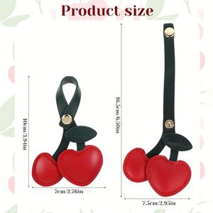 Cute Fruit <b>Keychain</b> Fashion Heart Cherry Charm Pendant Pu Leather Backpack Accessory - Product Image 6