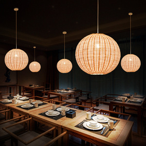 Lampe suspendue japonaise Zen en rotin, ronde, E27, LED, à tête unique, pour restaurant, salon de thé, hôtel, escalier, maison d'hôtes - Product Image 4