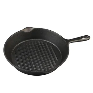 SJP107 Koken Apparatuur Restaurant Bbq Grill Pan Ronde Vorm Non Stick Pan Zwarte Gietijzeren Grill Pan