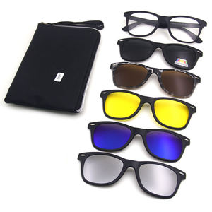 Eyewear Magnet <b>Optical</b> Frames Eyeglasses Sunglass Clips with 5 in 1 Magnetic Silver Yellow Blue Black PC Unisex Clip on Glasses - Product Image 1