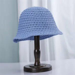 SZ873 UV Protection Wide Brim Crochet Bucket Hat Summer Straw Beach Sun Hats for Women Foldable Floppy Vacation Headwear