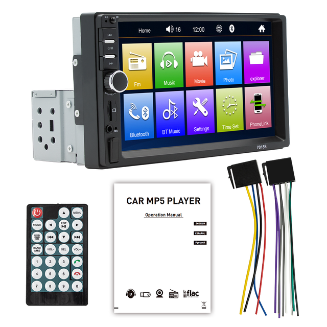 7 Inches Universal Car Player BT Mirrorlink Car Stereo Colorful Lights Auto Audio MP5 Touch Screen Usb Fm Car Radio 7018B