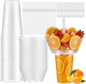 Gobelet à emporter en plastique PP pour boissons, avec support pour bol à collation, gobelet créatif pour pop-corn avec couvercles et pailles - Product Image 1