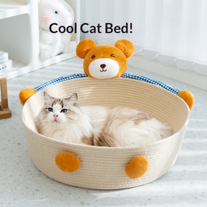 <span class=keywords><strong>Lit</strong></span> pour animaux <span class=keywords><strong>de</strong></span> compagnie en coton à thème ours, mignon et confortable, pour chiens et chats <span class=keywords><strong>de</strong></span> petite et moyenne taille, design rond respirant et rafraîchissant pour toutes les saisons - Product Image 2