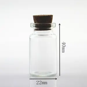 Flacon en verre transparent de 5 ml, 7 ml, 8 ml, 10 ml, 22*40 mm avec <span class=keywords><strong>bouchon</strong></span> en liège pour bouteille à vœux / petites bouteilles à messages / bouteille cadeau - Product Image 1