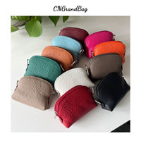 Dompet Koin Tahan Air Berbahan Kulit Sapi Lapis Pertama dengan Ritsleting, Dompet Mini Unisex, Clutch Kulit Lembut Pendek, Dompet Koin Minimalis
