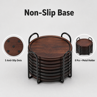 Ensemble de 8 sous-verres en bois avec support métallique, sous-verres de table en noyer de 4 pouces