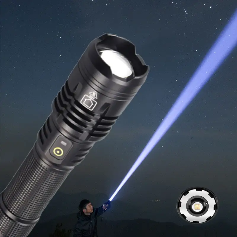 White 1000m Laser Long Range Shooting Focusing Telescopic Zoom Type-C USB Charging Aluminum Flashlight