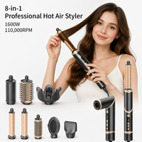 Ensemble de coiffage de cheveux à air enveloppant ionique négatif 8 en 1, 110000 tr/min, sèche-cheveux à haute vitesse, brosse à cheveux, écran LCD, moteur sans balais