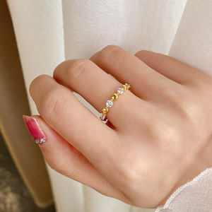 Bague minimaliste pour femme en argent 925 plaqué or Longlong, incrustée de perles et de diamants géométriques de 4,5 mm, style Xiaohongshu, bijoux en gros - Product Image 4