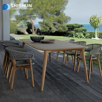 Ensemble de table et de chaises de salle à manger en teck massif de haute qualité, moderne, pour l'extérieur, avec tissu imperméable, pour hôtel, salon et villa